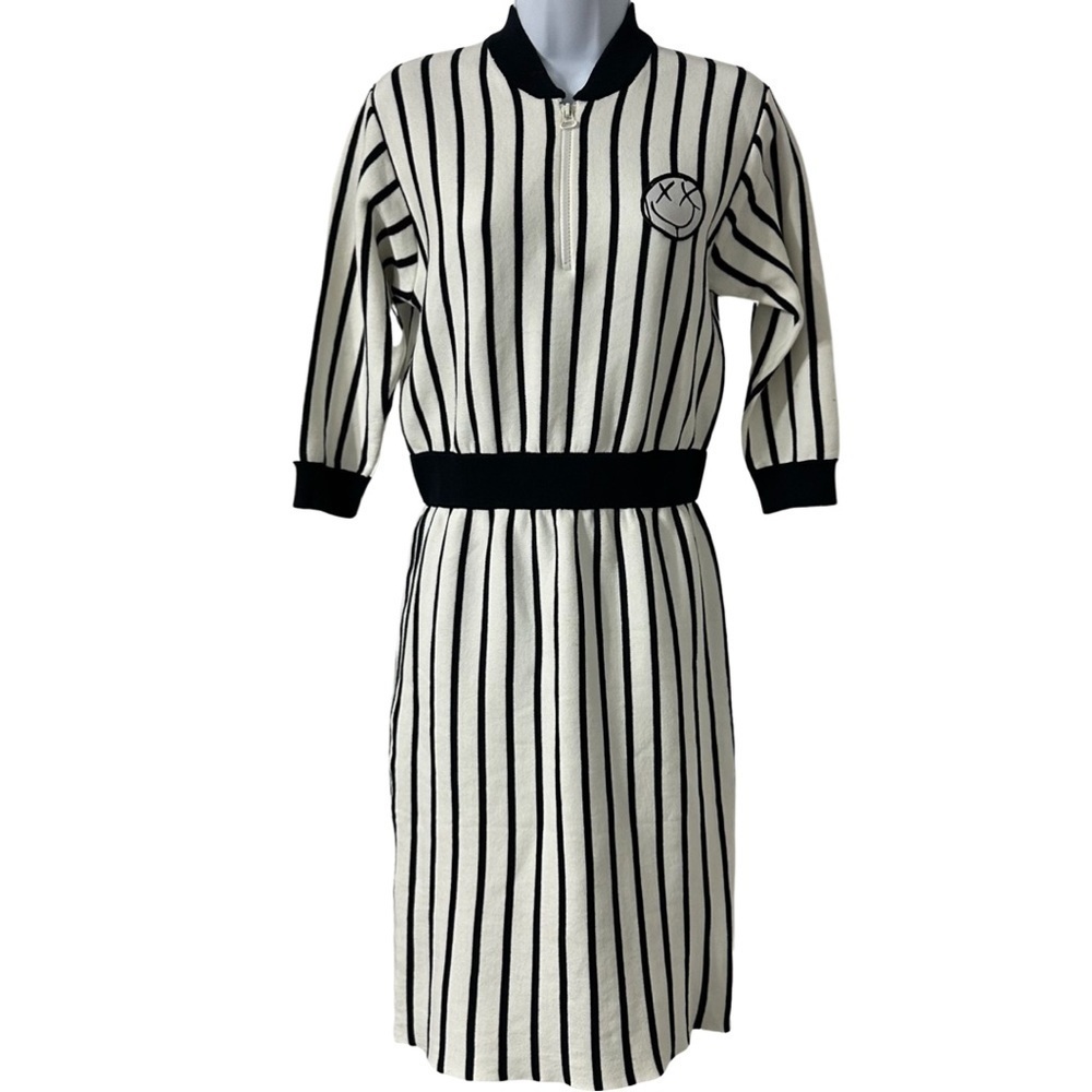 Mo & Co RARE heavy jersey knit navy striped sailor dress!. Medium